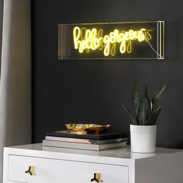 Hello Gorgerous 20" Contemporary Glam Acrylic Box USB Operated LED Neon Light - JONATHAN Y